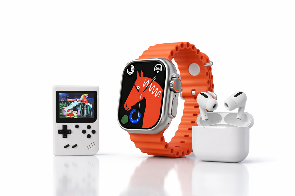 Bundle 3 in 1: Smartwatch M5 Ultra + Auricolari Wireless TWS + Mini Console di Gioco Portatile