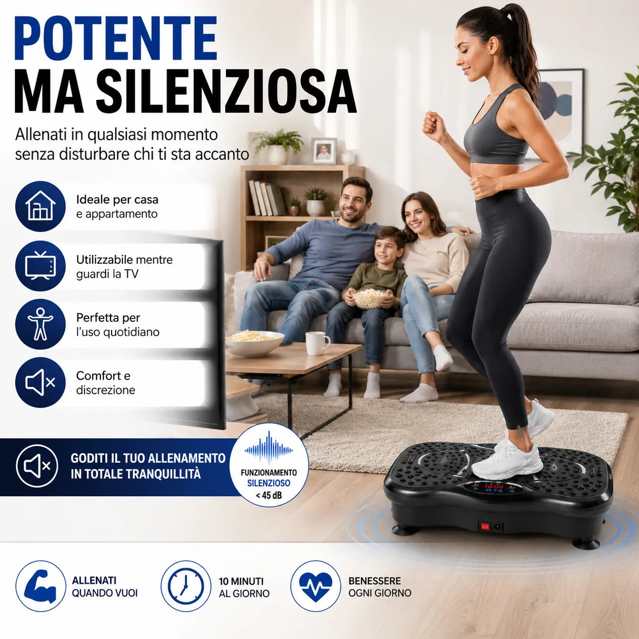 Pedana Vibrante Fitness Professionale con Bluetooth, Telecomando e Fasce Elastiche – 120 Livelli di Intensità, Allenamento Total Body, Massaggio Plantare, Tonificazione di Gambe, Glutei e Addome