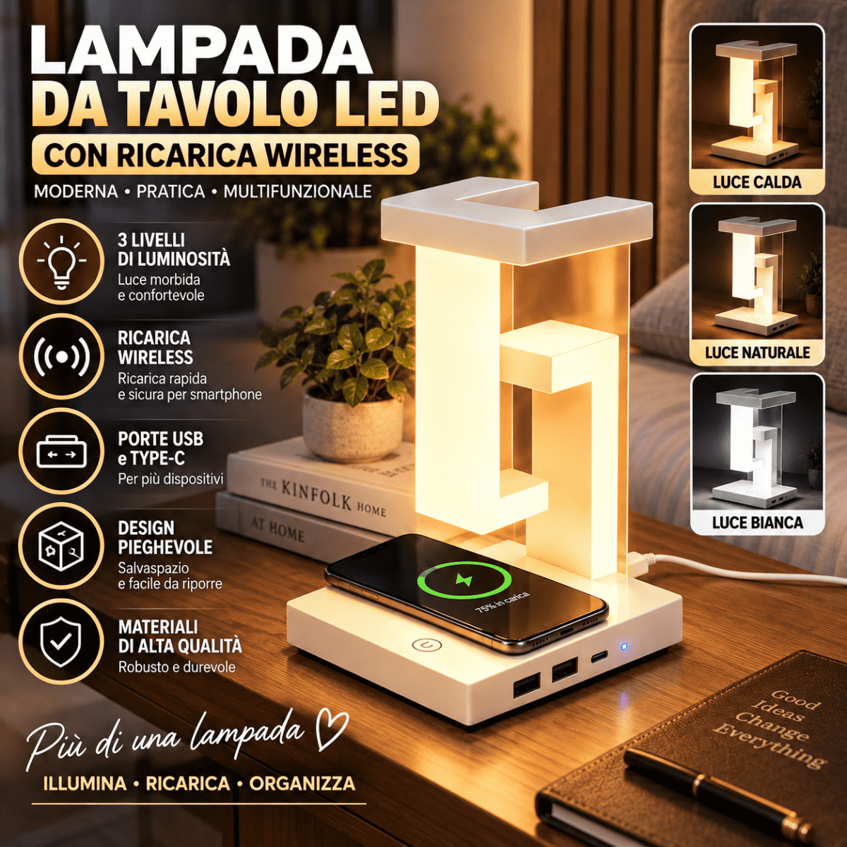 Lampada LED con caricatori - Mercatone Smart
