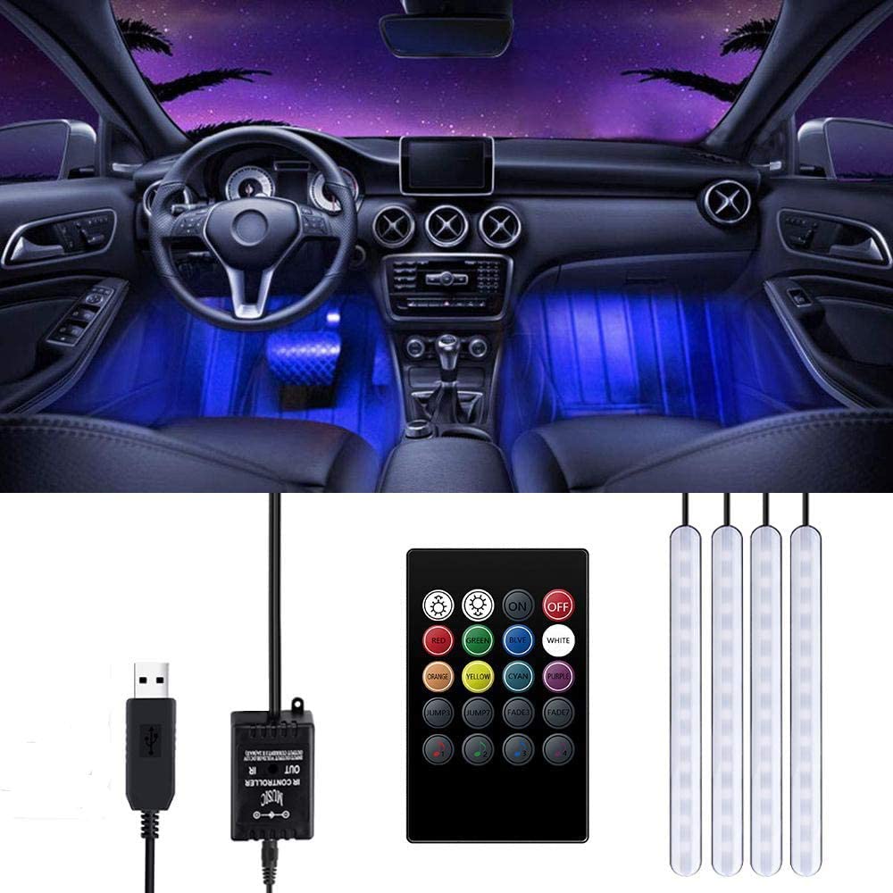 Striscia LED AutoLuci LED Interne per Auto con 48 LED RGB 4 Barre Striscia LED Auto 8 Colori Illuminazione Auto Strisce 4 Modalità Musica Telecomando  Alimentato da USB