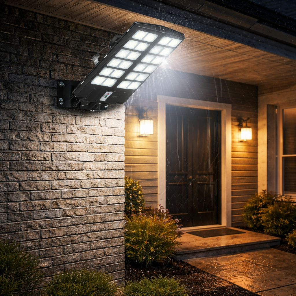 Lampione Solare LED 1600W con Telecomando – 23000mAh, Sensore Movimento, IP66 Impermeabile, Faro Stradale Esterno Alta Luminosità