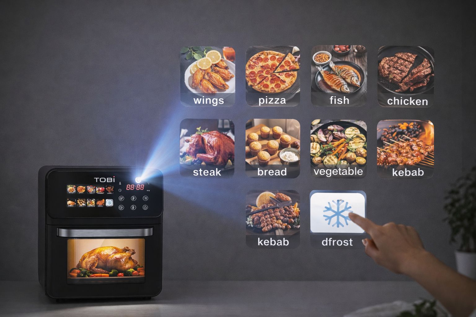 Friggitrice ad Aria 16L 2400W con Display Full Color Touch 12 Programmi Automatici  Forno Air Fryer Digitale XXL