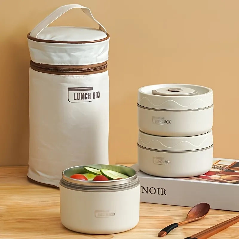 Lunch Box Termica Isotermica 1390 ML con 3 Contenitori in Acciaio Inox e Borsa Termica – Porta Pranzo con Cucchiaio e Bacchette per Ufficio, Scuola, Viaggi e Meal Prep