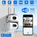 Telecamera WiFi Esterno 6MP Doppia Lente PTZ 355° Auto Tracking AI Visione Notturna a Colori Audio Bidirezionale IP67