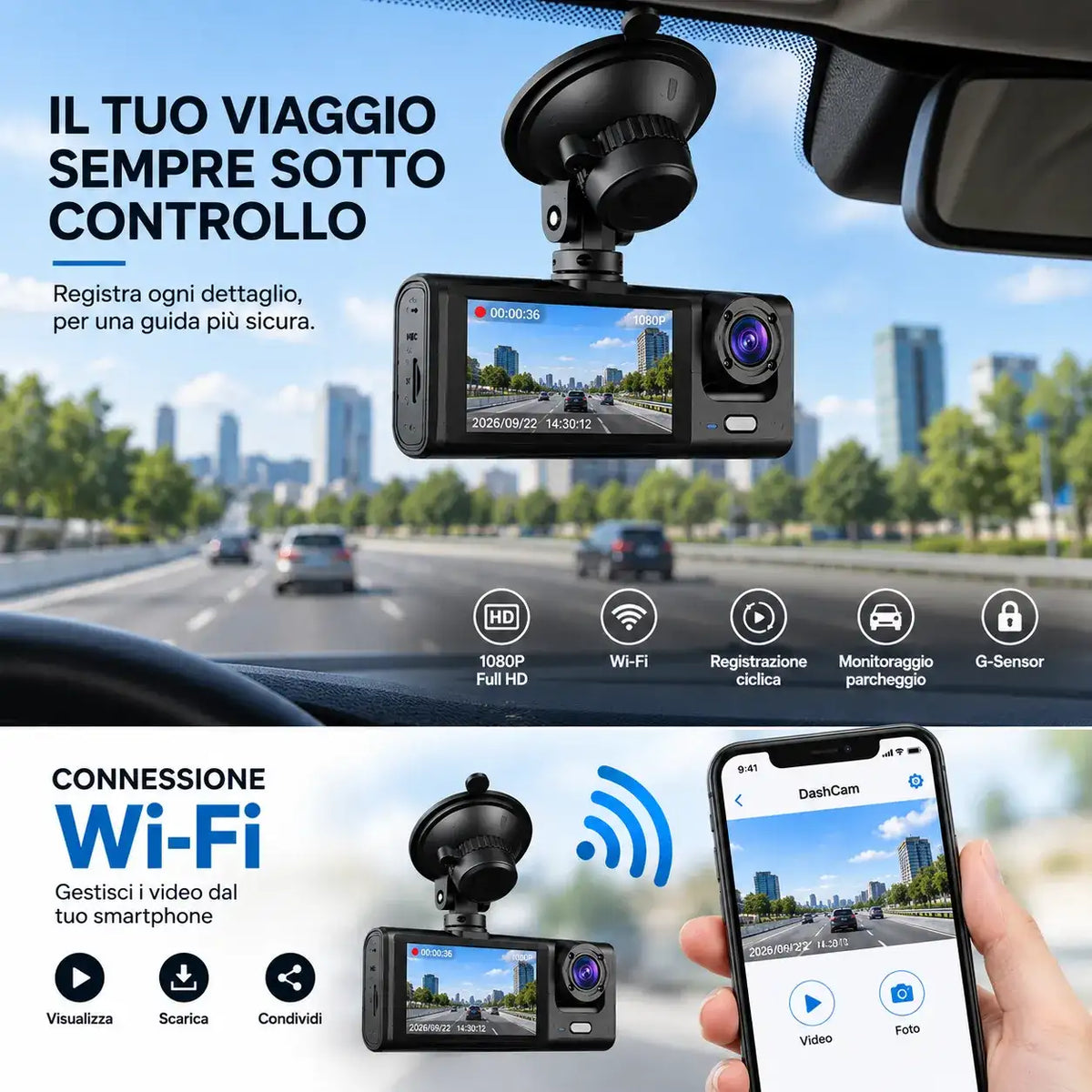 Dash Cam Auto WiFi Full HD - MercatoneSmart.it