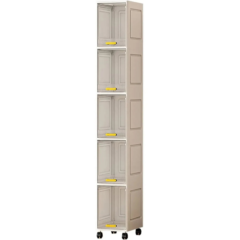Mobile Salvaspazio Verticale con 5 Ripiani e Ruote – Armadio Slim Multiuso 20x30x138,5 cm – Organizer per Bagno, Cucina, Camera e Lavanderia – Apertura a Ribalta – Colore Bianco