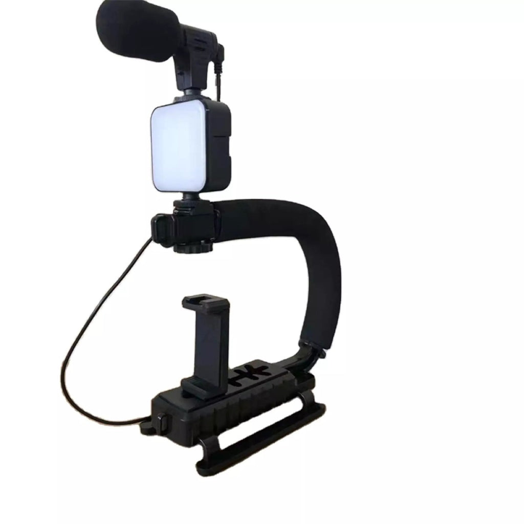 kit treppiede video con microfono a luce led kit di registrazione video per smartphone supporto per fotocamera portatile a forma di u