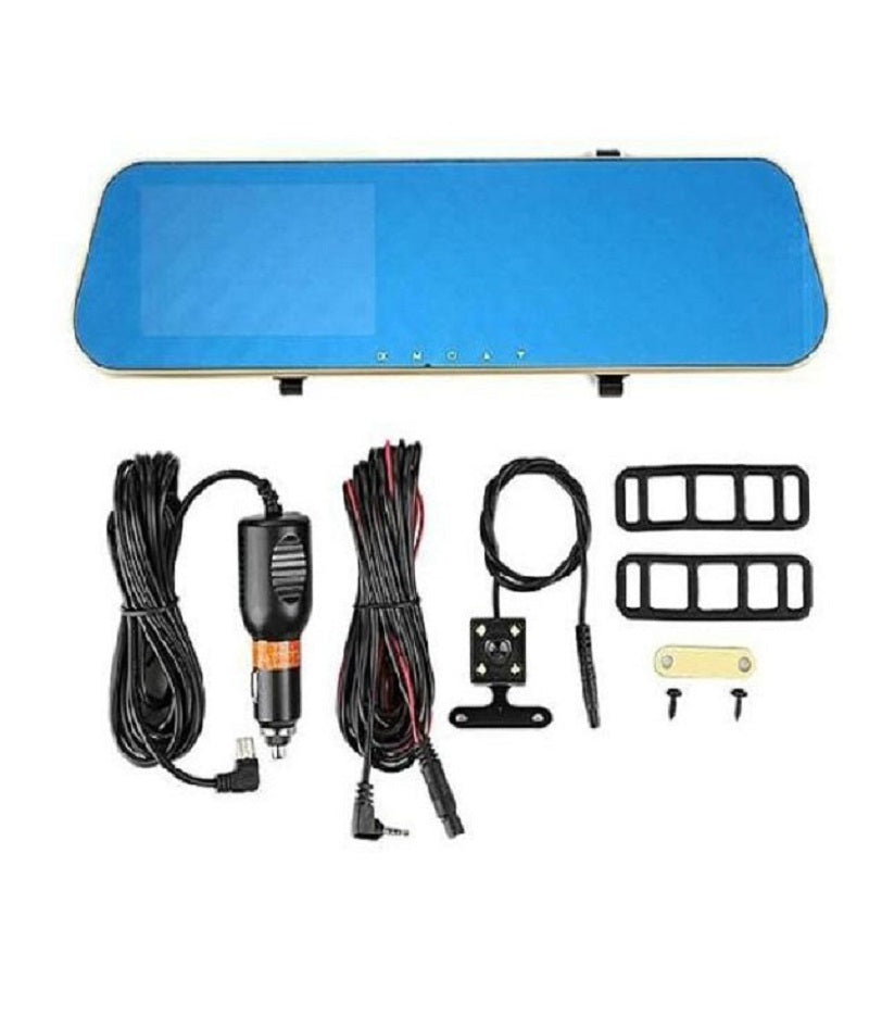 Kit con specchietto per auto e dash cam schermo da 4.3 pollici risoluzione 1080p doppia lente con registratore e telecamera posteriore