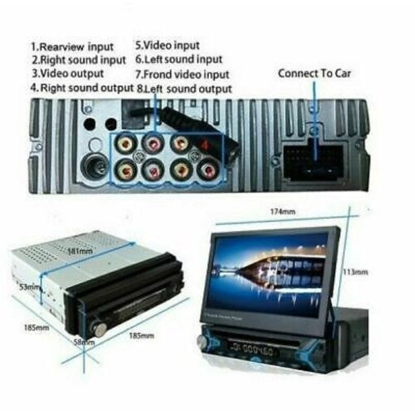 Autoradio 1 din schermo a scomparsa 7" auto touch bluetooth usb sd camera