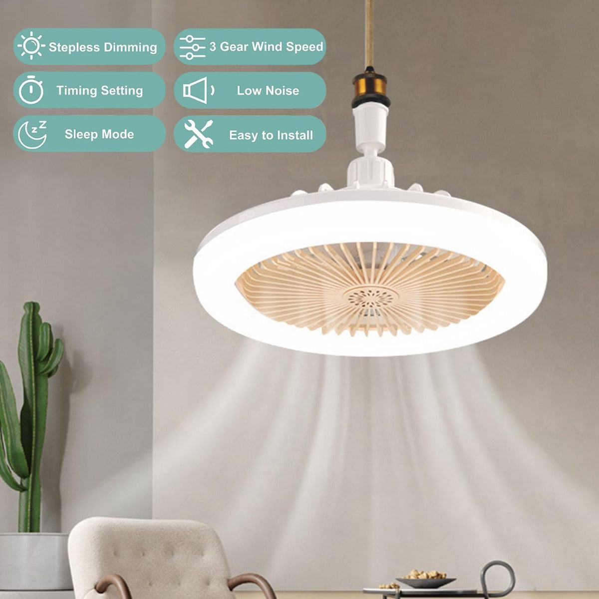 Ventilatore da Soffitto a LED con Telecomando –  3 Colori Dimmerabili, 3 Velocità, Silenzioso e Moderno