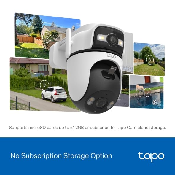 Tapo C545D Telecamera Wi-Fi Esterno/Interno Doppio Obbiettivo 2K 3MP, 360° Visuale, Visione Notturna a Colori, Rilevamento AI,⚠️Non a batteria
