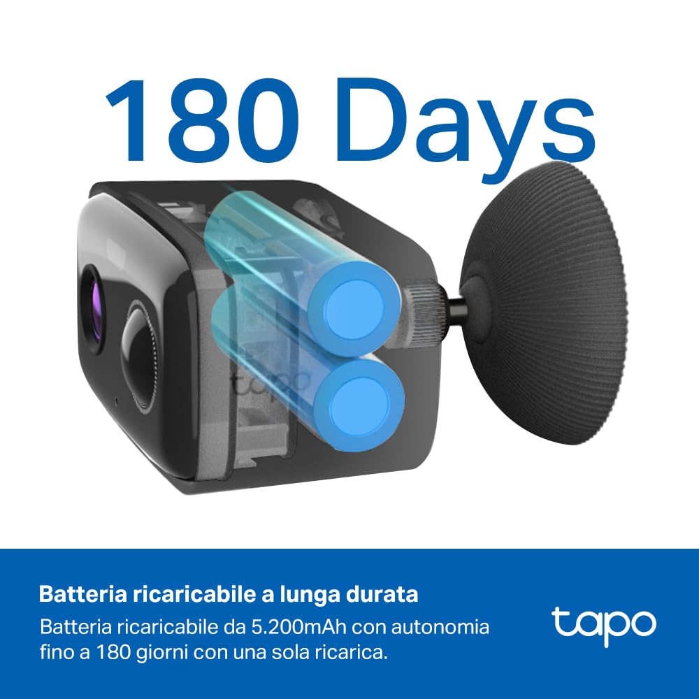 Tapo C401 Telecamera Wi-Fi Esterno Senza Fili 1080P 2MP, Rilevamento Persone AI, Fino a 180 Giorni, Visione Notturna a Colori, IP65