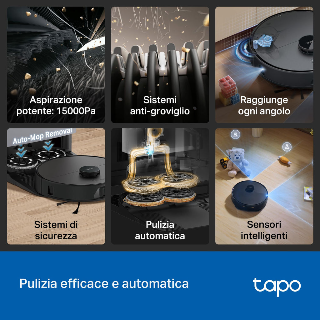 Tapo RV50 Pro Omni Robot Aspirapolvere Lavapavimenti 15000Pa con Base All-in-One