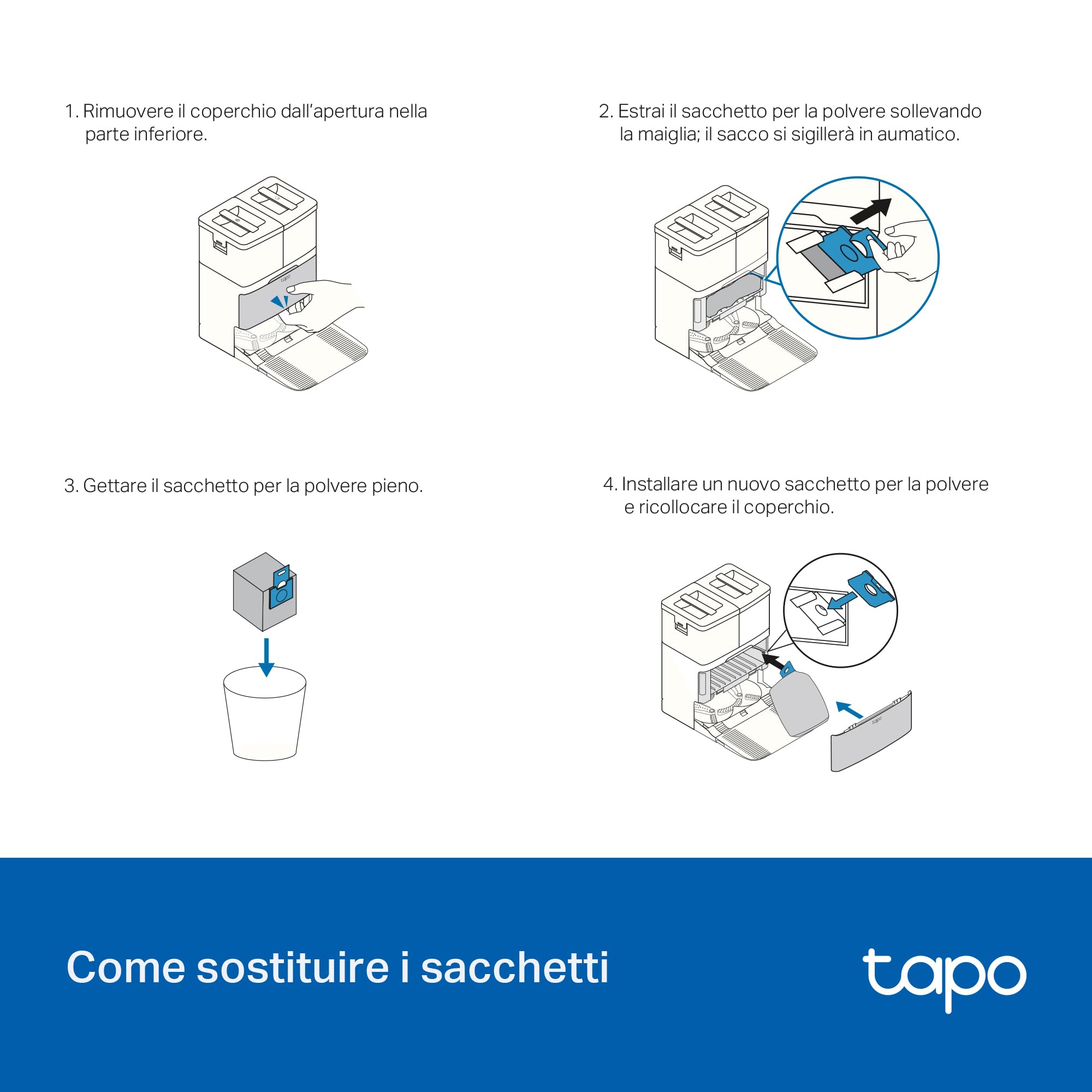 Tapo RVA210 Sacchetto per la Polvere Monouso per Robot Aspirapolvere Tapo, 5pz, Compatibile con Tapo RV50 Pro Omni
