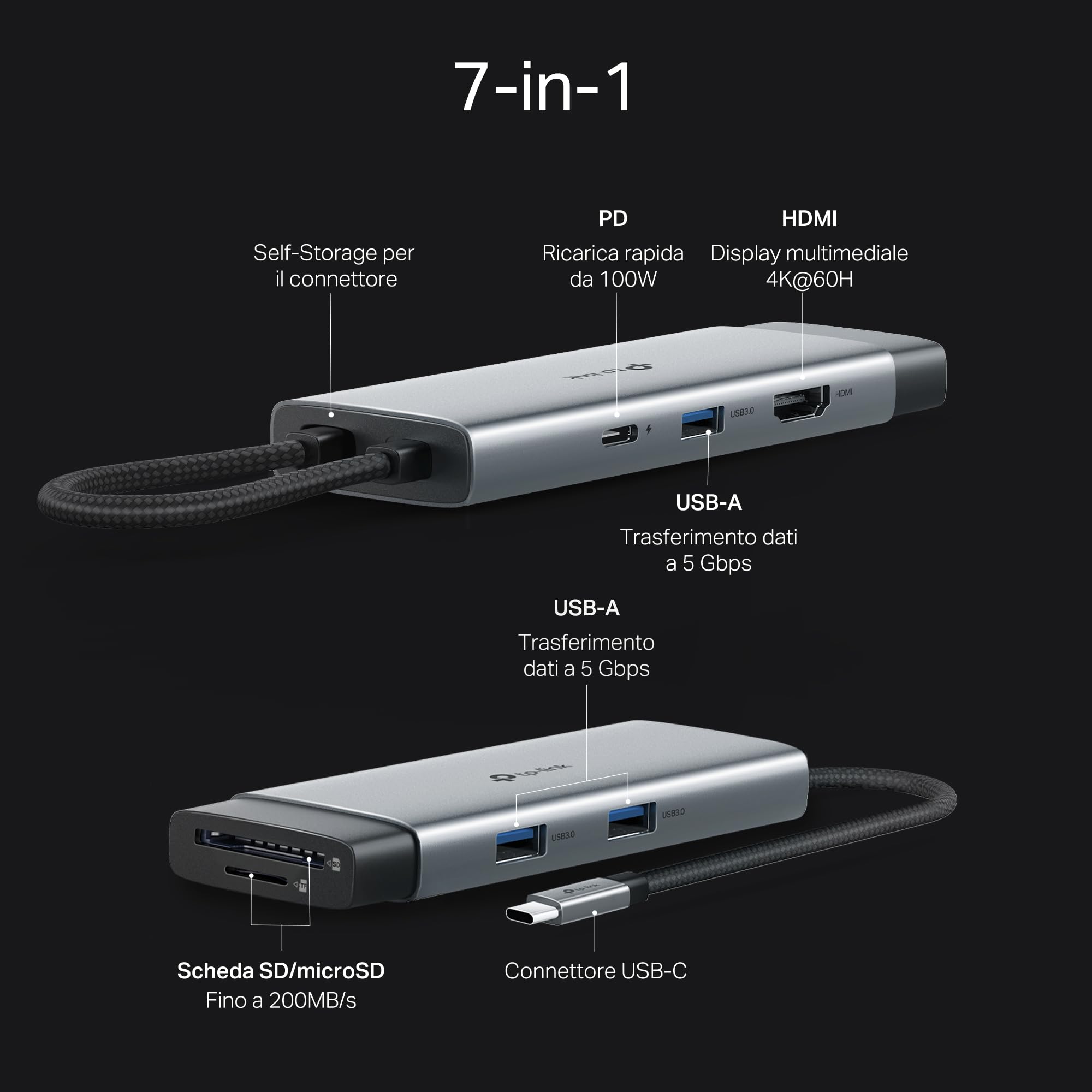 UH7021C Hub USB C 7 in 1, HDMI 4K@60Hz, SD & MicroSD UHS-I TP-Link Showroom viveresmart.store & augmentedrealityoffers.com - P. IVA 02867250694 - DI PENTA ALESSIO - VIALE NETTUNO 167, 66023, FRANCAVILLA AL MARE (CH) - REA CH-438573