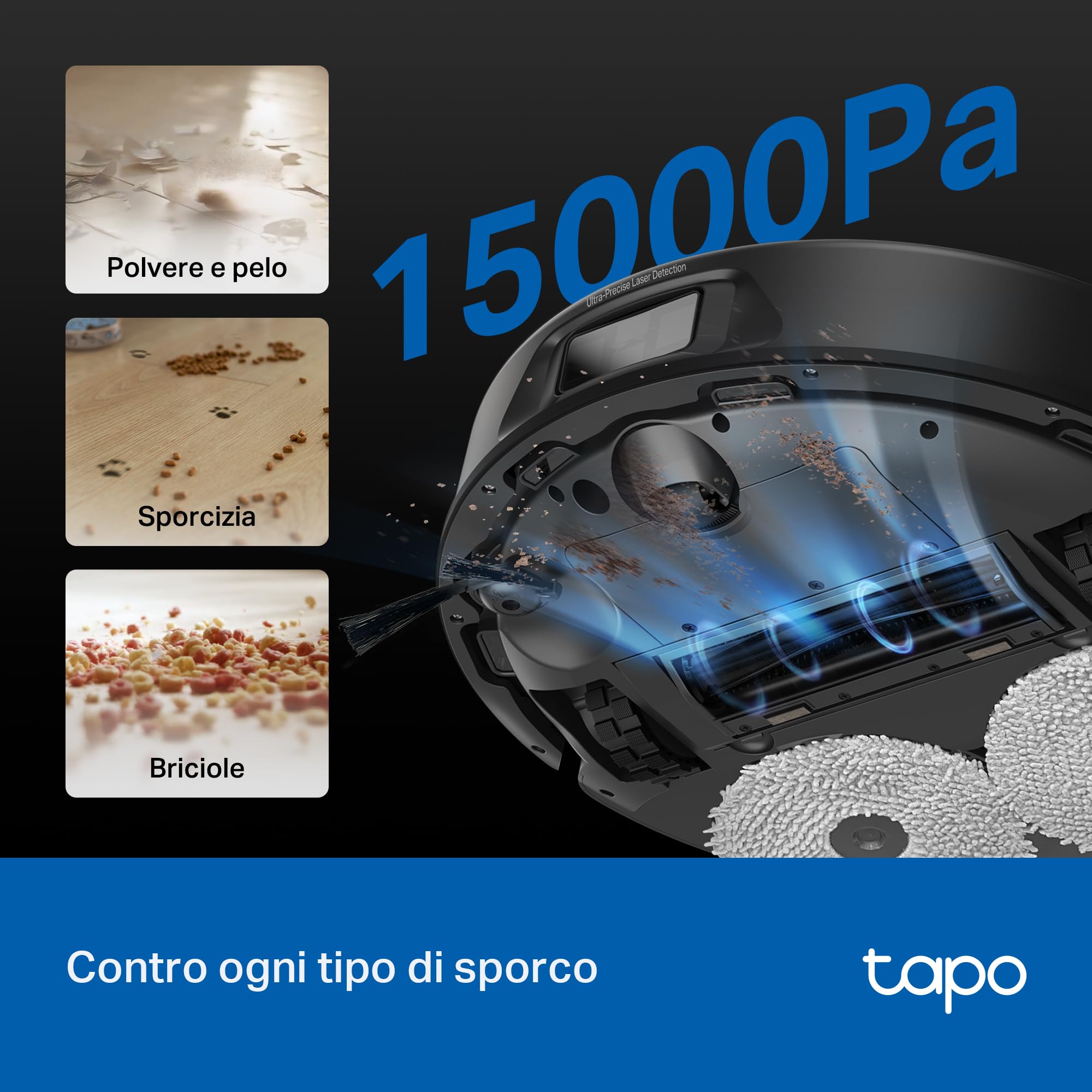 Tapo RV50 Pro Omni Robot Aspirapolvere Lavapavimenti 15000Pa con Base All-in-One
