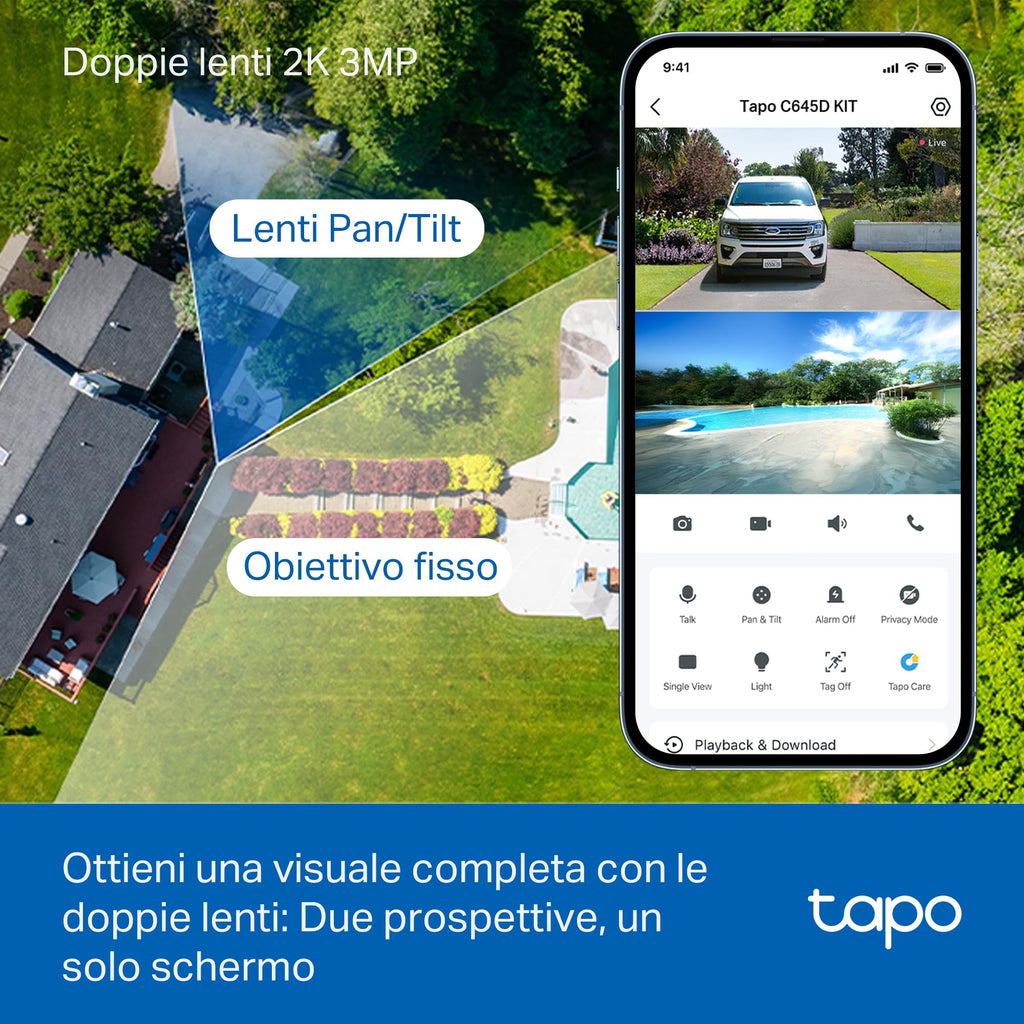 Tapo C645D KIT Telecamera Wi-Fi Esterno a Batteria con Doppio Obiettivo 2K 3MP, Pan/Tilt 360°, Pannello Solare, Visione Notturna a Colori, Rilevamento AI senza Abbonamento TP-Link Showroom viveresmart.store & augmentedrealityoffers.com - P. IVA 02867250694 - DI PENTA ALESSIO - VIALE NETTUNO 167, 66023, FRANCAVILLA AL MARE (CH) - REA CH-438573