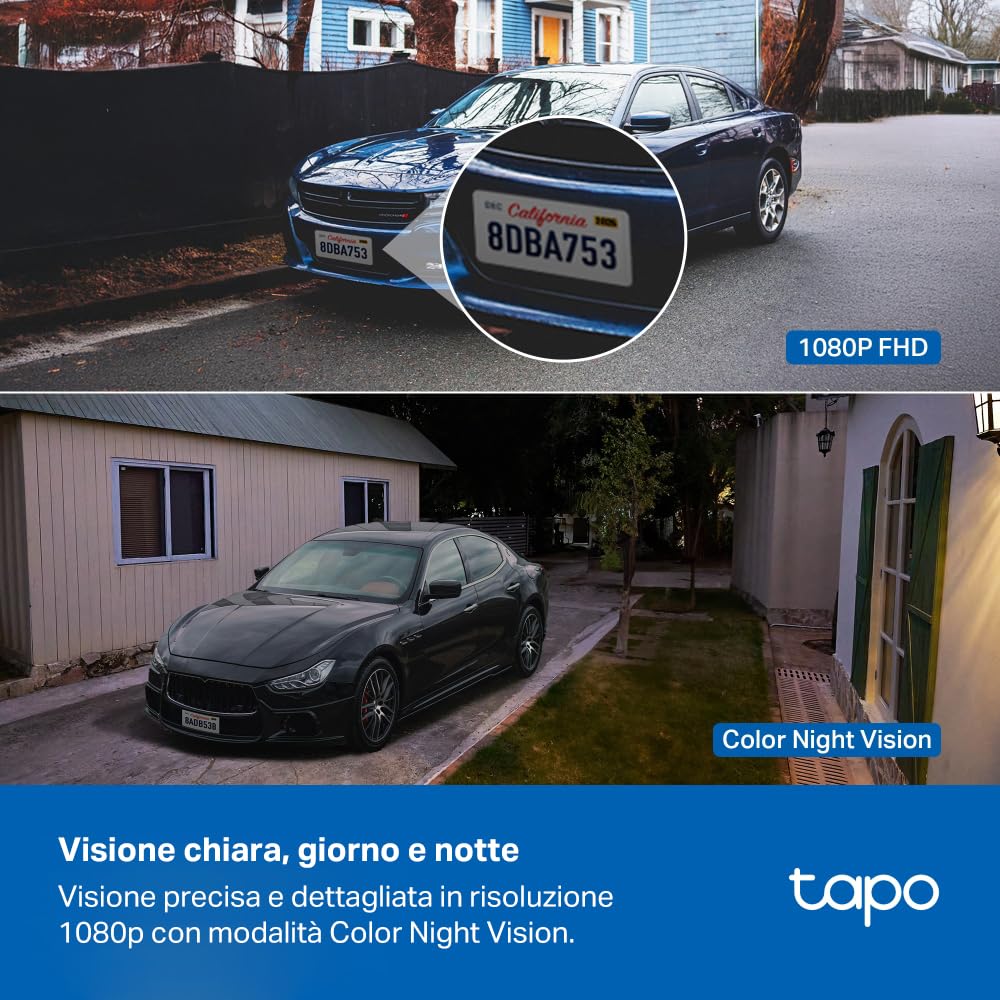 Tapo C401 Telecamera Wi-Fi Esterno Senza Fili 1080P 2MP, Rilevamento Persone AI, Fino a 180 Giorni, Visione Notturna a Colori, IP65