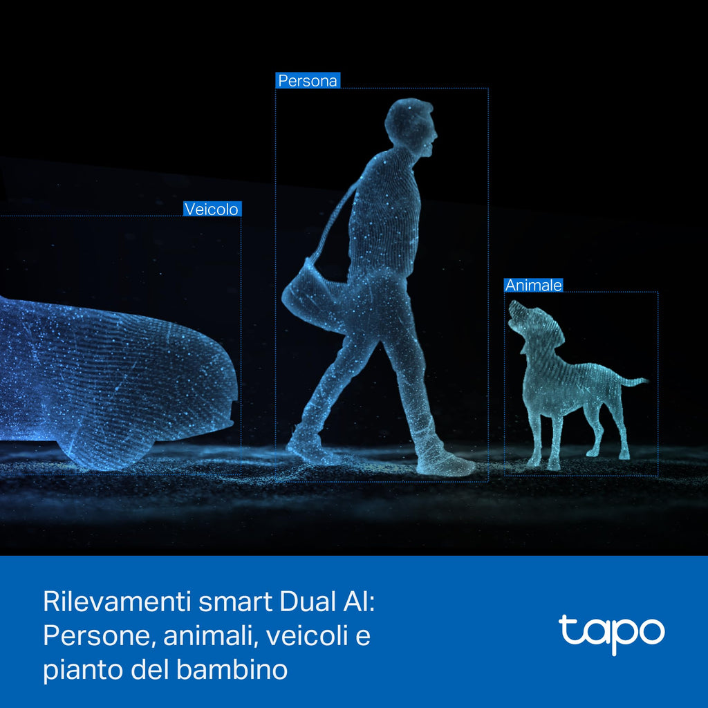 Tapo C245D Telecamera Wi-Fi Interno Doppio Obiettivo 2K+2K 4MP, 360° Visuale, Visione Notturna IR, ⚠️Non a batteria