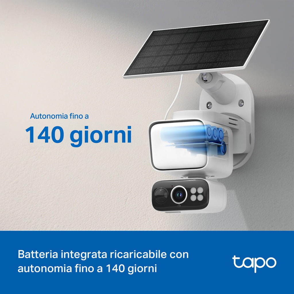 Tapo C615F KIT Telecamera WiFi Esterno 2K 3MP Senza Fili con Pannello Solare, Tracking AI 360°, Batteria 10400mAh