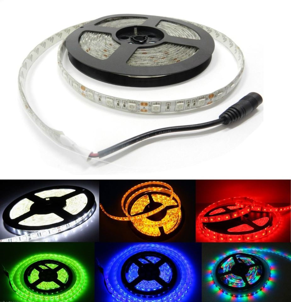 Bobina striscia strip led 5050 flessibile 5m adesiva luce interno esterno ip65 led 5050 rgb + driver + alimentatore