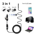 Endoscopio 3 in 1 USB/Type-C Boroscopio d'ispezione con fotocamera impermeabile cavo rigido 5 m  per Android Phone PC,