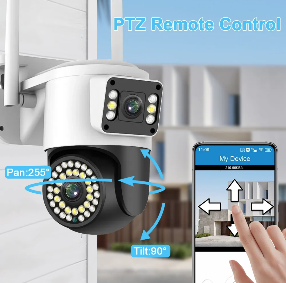 Telecamera IP WiFi da Esterno 4MP Doppio Obiettivo con Visione Notturna a Colori Monitoraggio Remoto tramite App