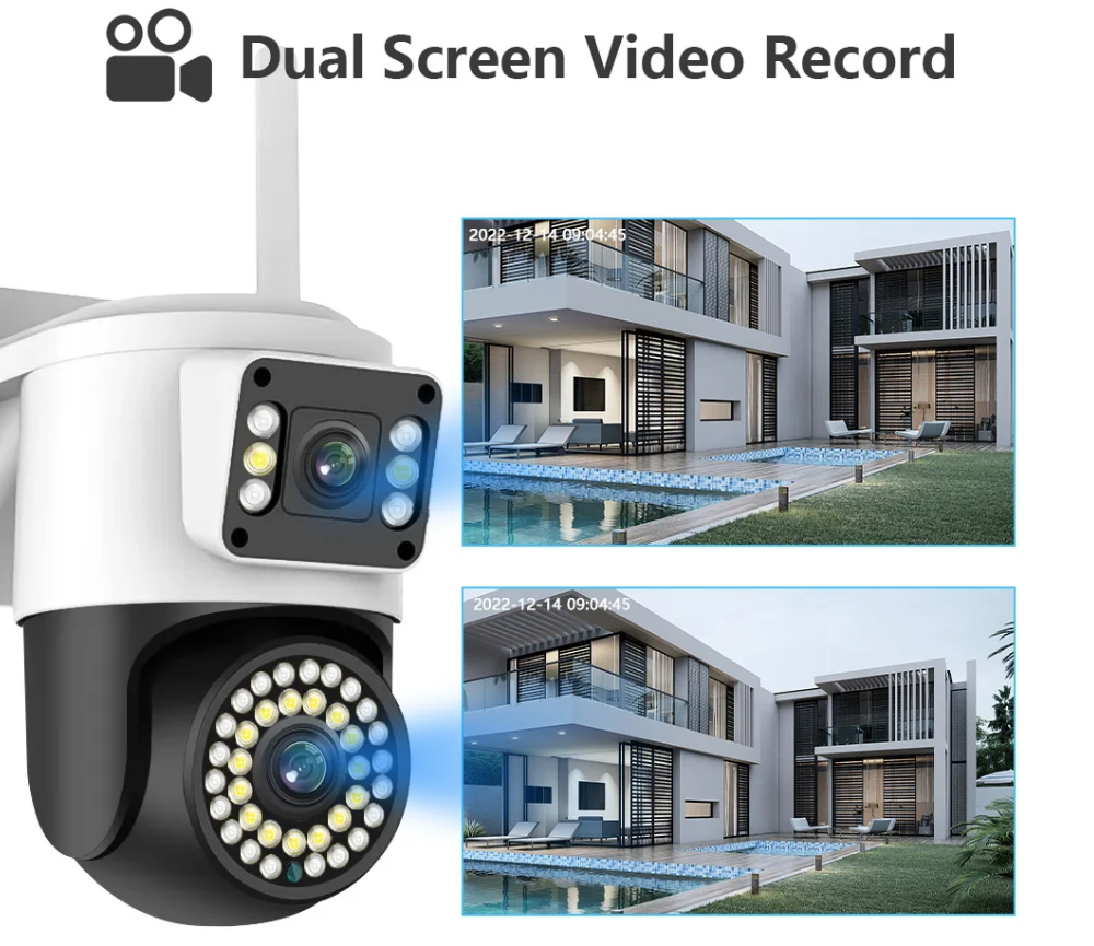Telecamera IP WiFi da Esterno 4MP Doppio Obiettivo con Visione Notturna a Colori Monitoraggio Remoto tramite App