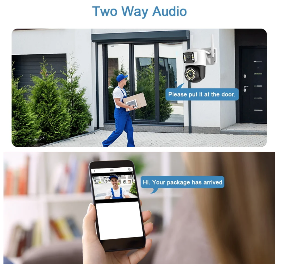 Telecamera IP WiFi da Esterno 4MP Doppio Obiettivo con Visione Notturna a Colori Monitoraggio Remoto tramite App