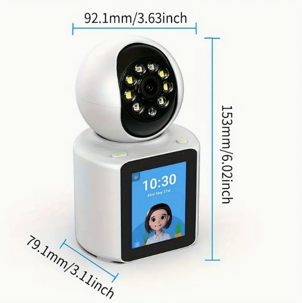 Videocamera WiFi Bidirezionale HD 2MP con Schermo IPS da 2,8'' - Telecamera di Sicurezza Domestica PTZ 360°, Audio, Visione Notturna e Tracciamento Automatico