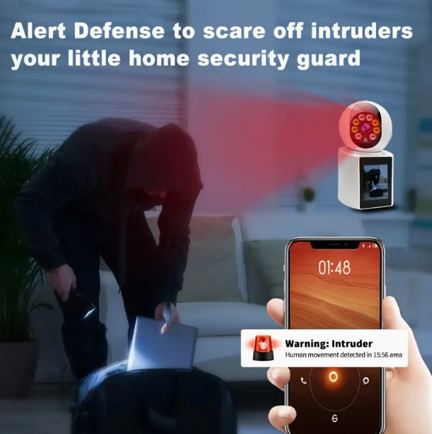 Videocamera WiFi Bidirezionale HD 2MP con Schermo IPS da 2,8'' - Telecamera di Sicurezza Domestica PTZ 360°, Audio, Visione Notturna e Tracciamento Automatico